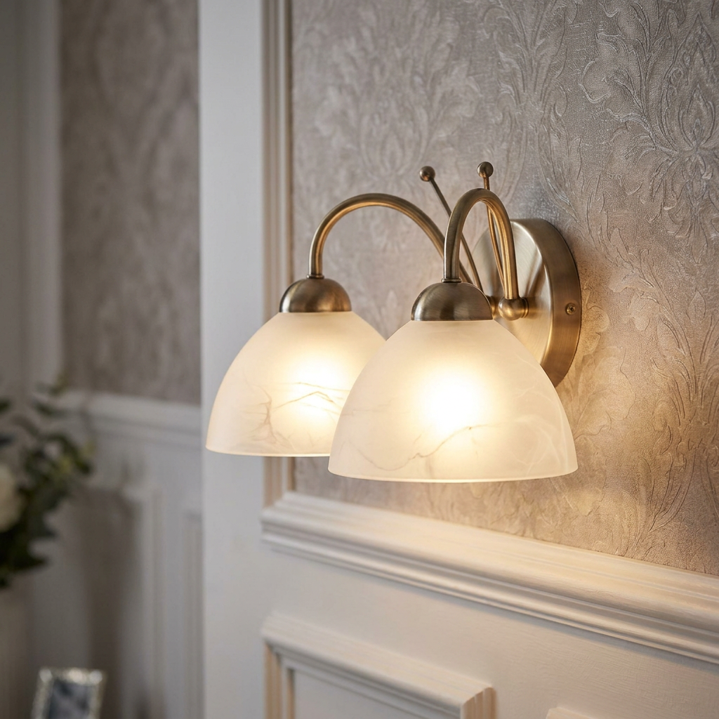 Milanese Twin Brass/Alabaster Glass Living Room Wall Light-warehouse-180926