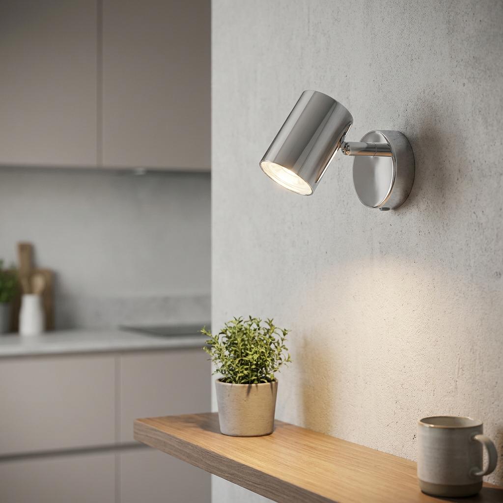 Rollo 1 Light Chrome Adjustable Wall Kitchen Spotlight - Switched-warehouse-180926