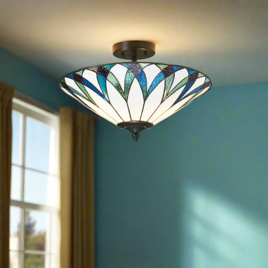 Oaks Lighting Allanton Semi Flush Tiffany Ceiling Light