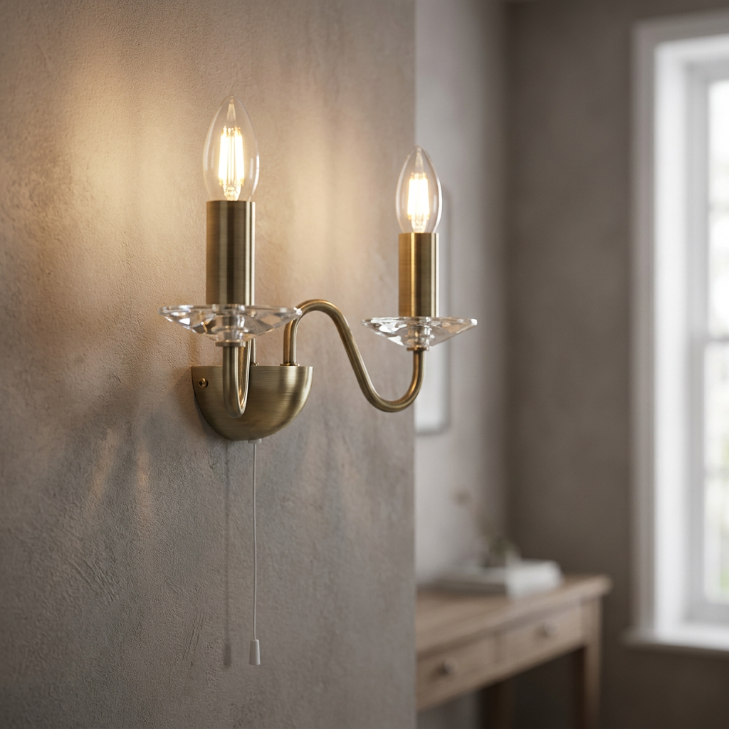Oaks Vesta 2 Light Antique Brass Wall Light-warehouse-180926