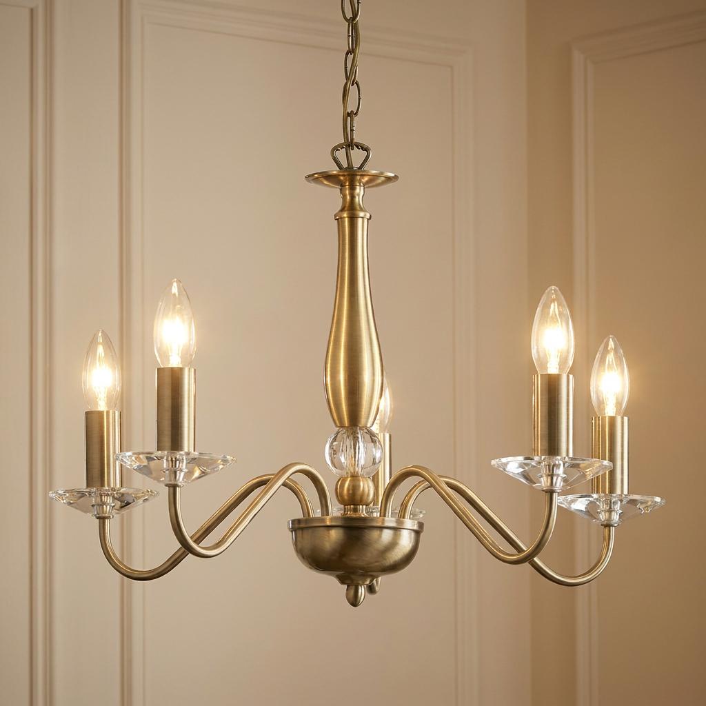 Oaks Vesta 5 Light Antique Brass Chandelier-warehouse-180926