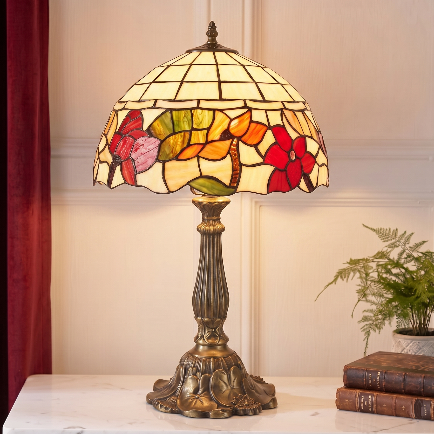 Oaks Lighting Border Tiffany 16" Table Lamp-TIFF-20-240626