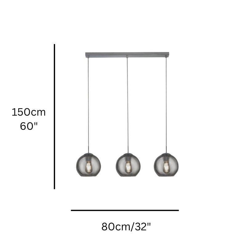Balls 3 Light Chrome Bar Pendant With Smoke Glass Shades-Ceiling Pendant Lights-4-Tiffany Lighting Direct