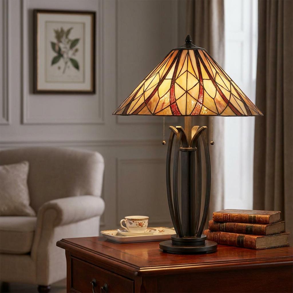 Quoizel Victory Tiffany Table Lamp With Vintage Bronze Base-WAREHOUSE-40-260626