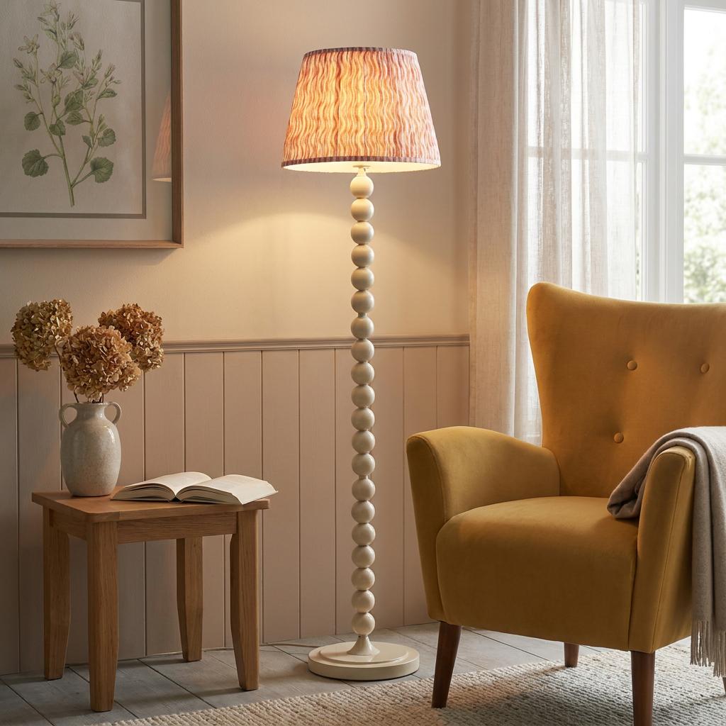 Higgledy Almond White Floor Lamp & Ripple 40cm Coral Pink Shade — product detail