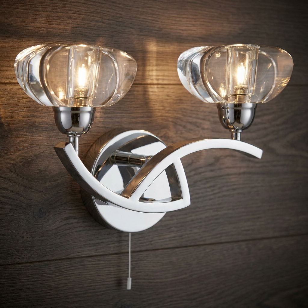 Sculptured Ice II 2 Light Chrome & Glass Wall Light-warehouse-180926