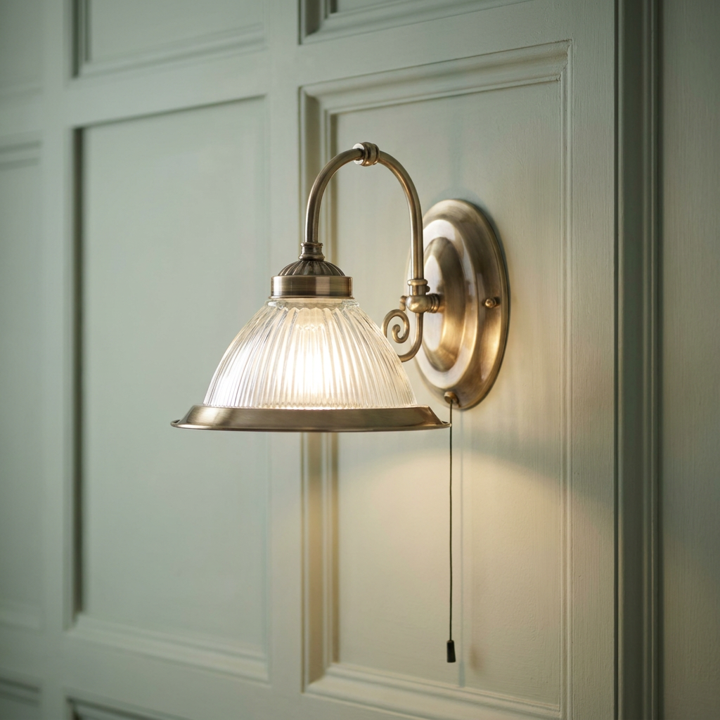 Searchlight American Diner Brass & Ribbed Glass Wall Light-warehouse-180926