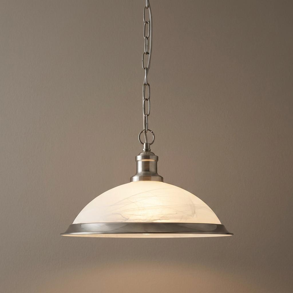 Searchlight Bistro Silver & Marble Glass Pendant-warehouse-180926