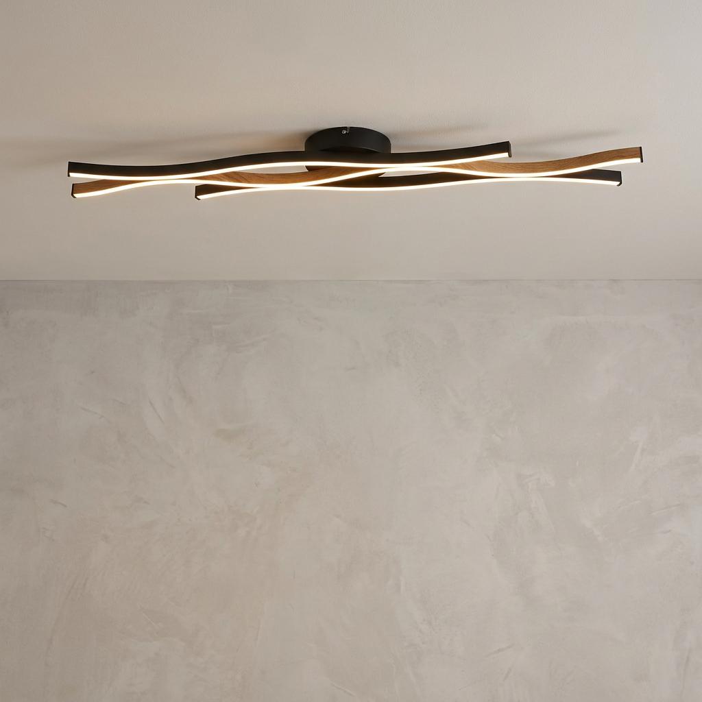 Searchlight Bloom Black Metal & Wood Effect LED Flush-OB-180926
