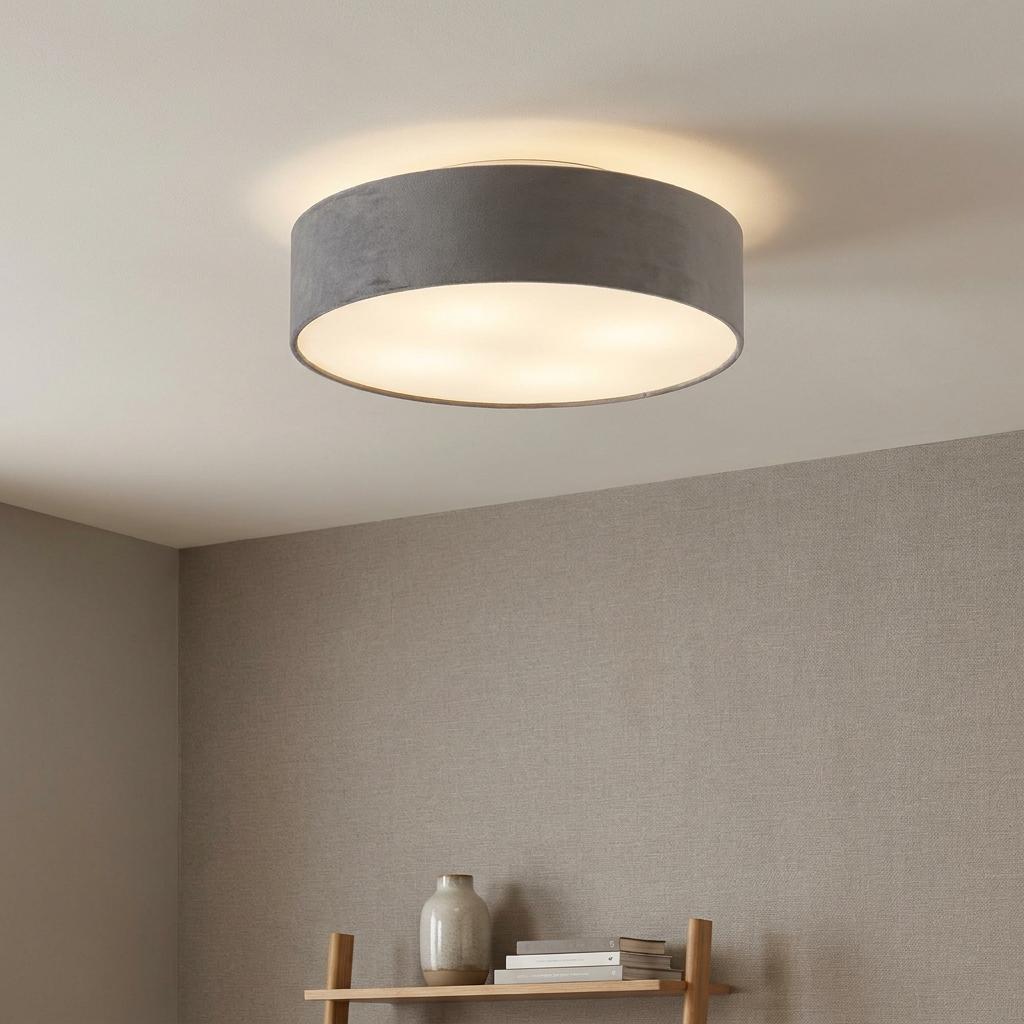Searchlight Drum 2 Light Ceiling Flush - Grey Velvet Shade-OB-180926