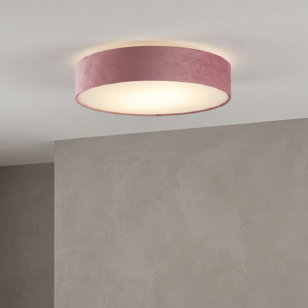Searchlight Drum 3 Light Ceiling Flush - Pink Velvet Shade-warehouse-180926