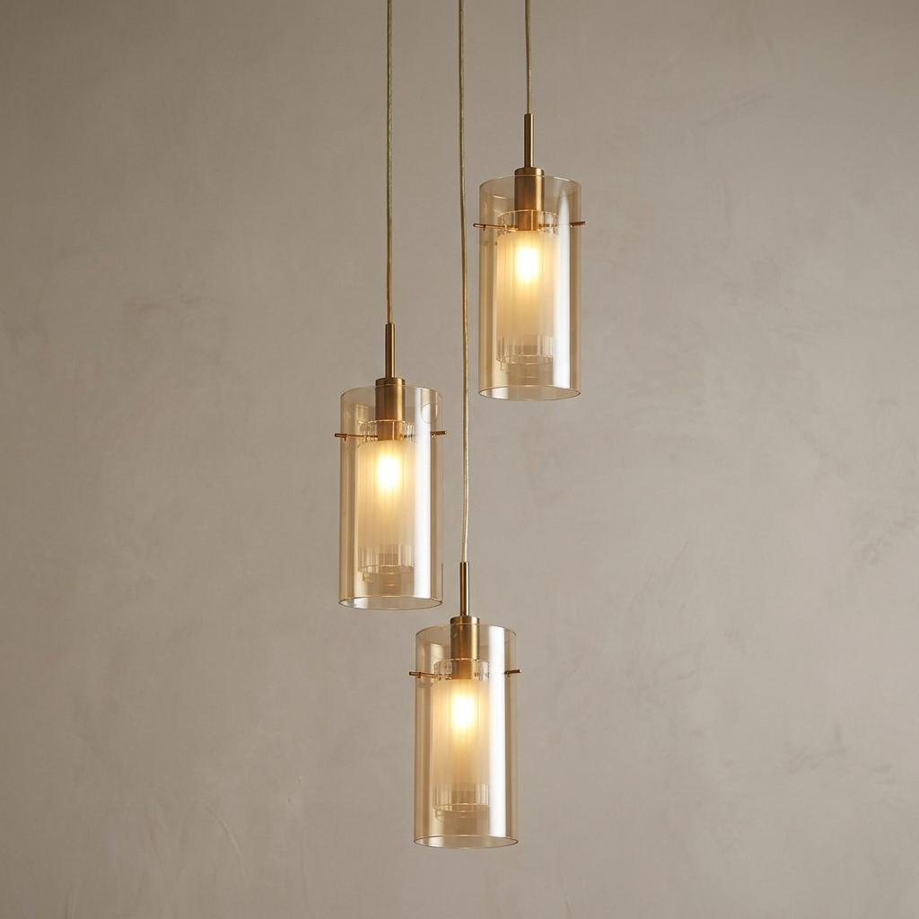 Searchlight Duo III Bronze 3 Light Multi-Drop Pendant With Champagne Glass Shade-warehouse-180926