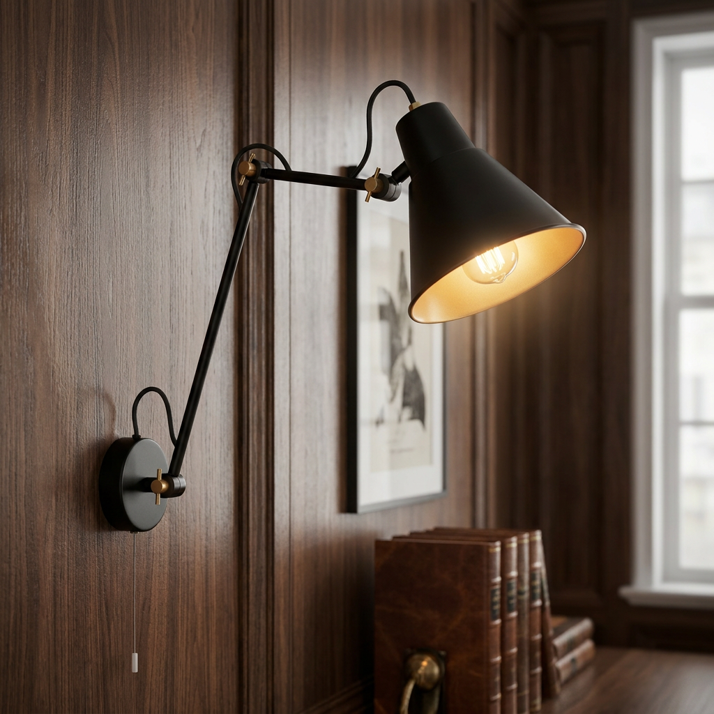 Searchlight Swing Arm Adjustable Black & Gold Wall Light-warehouse-180926