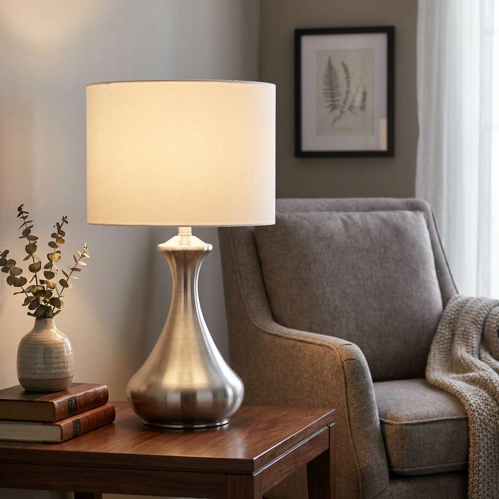 Searchlight Touch Lamp Satin Silver - White Shade-warehouse-091026