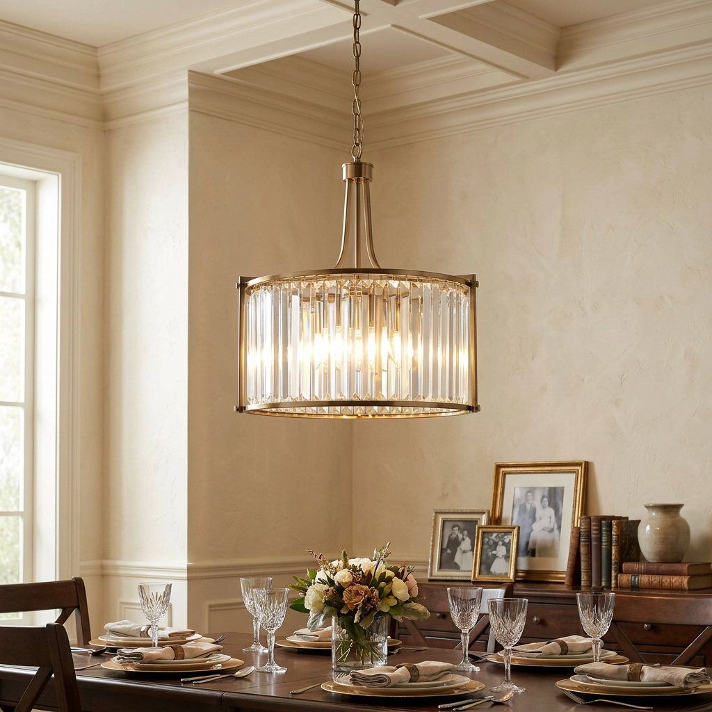 Searchlight Victoria 5 Light Brass & Crystal Pendant-warehouse-180926