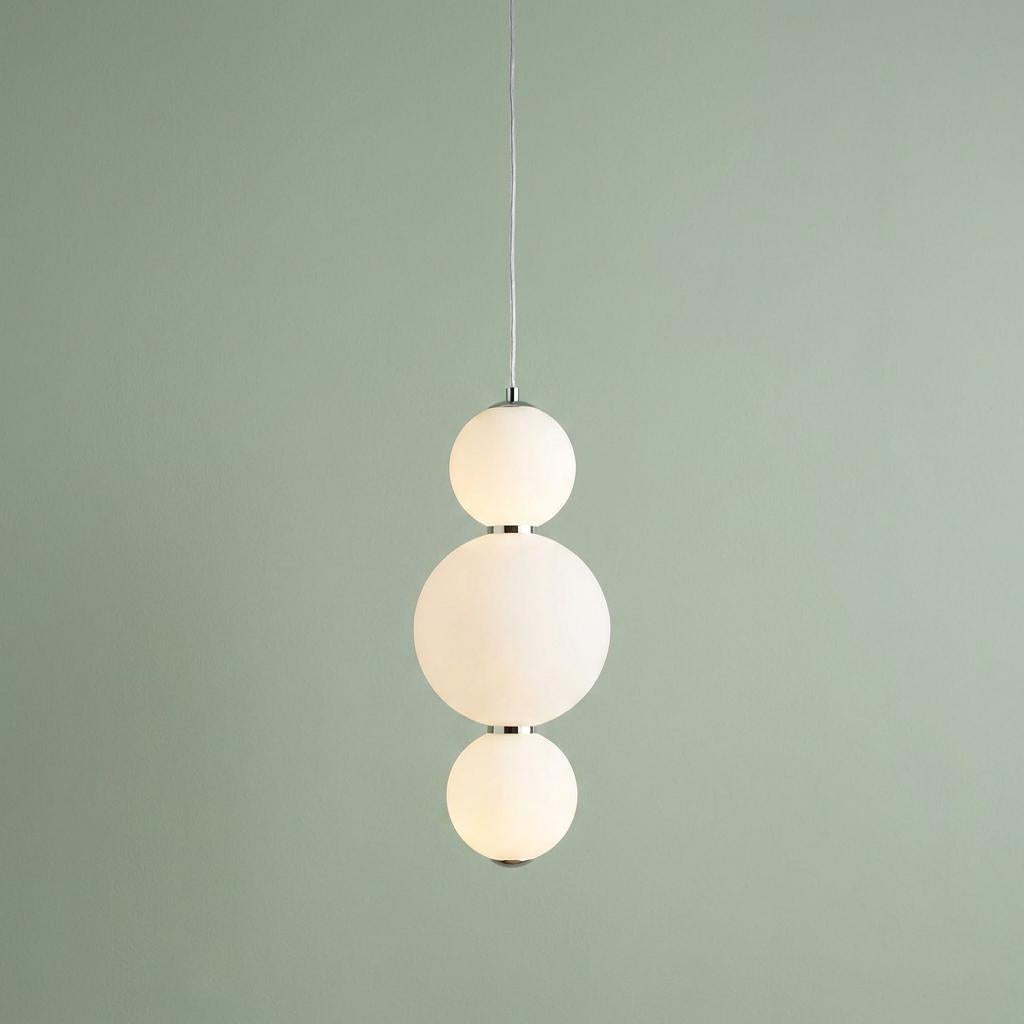Snowball 3 Light Pendant Chrome With Opal Glass Shade-OB-180926
