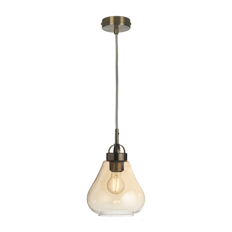 Turua Antique Brass & Amber Glass Kitchen Ceiling Light