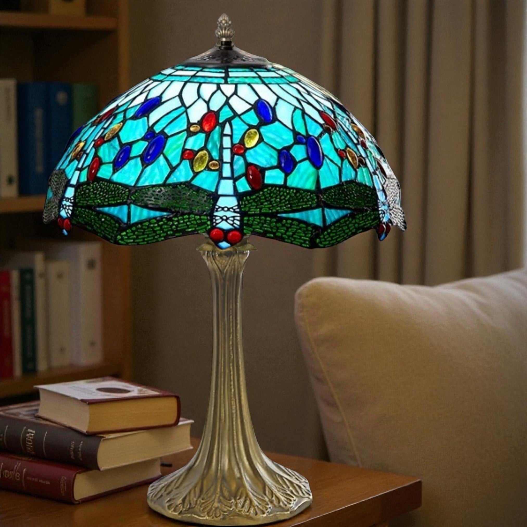 Aqua Dragonfly Tiffany Table Lamp