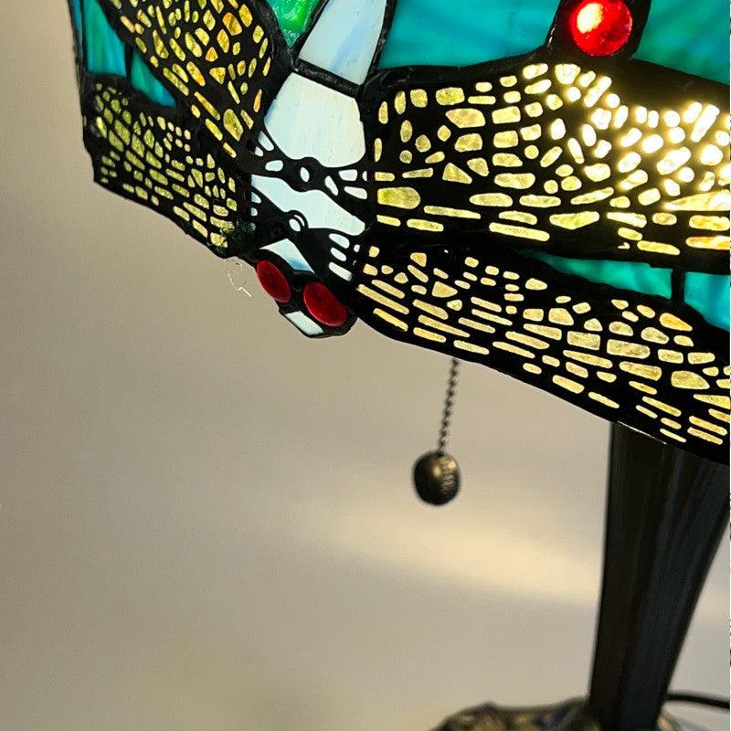 Aqua Dragonfly Medium Tiffany Table Lamp  close up