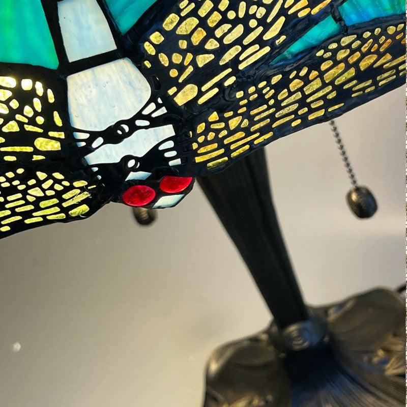 Aqua Dragonfly Medium Tiffany Table Lamp 