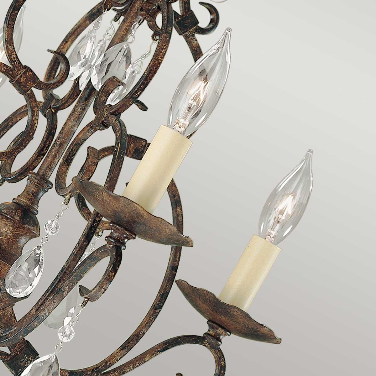 Feiss Chateau 4 Light Bronze Chandelier - Crystal Drops