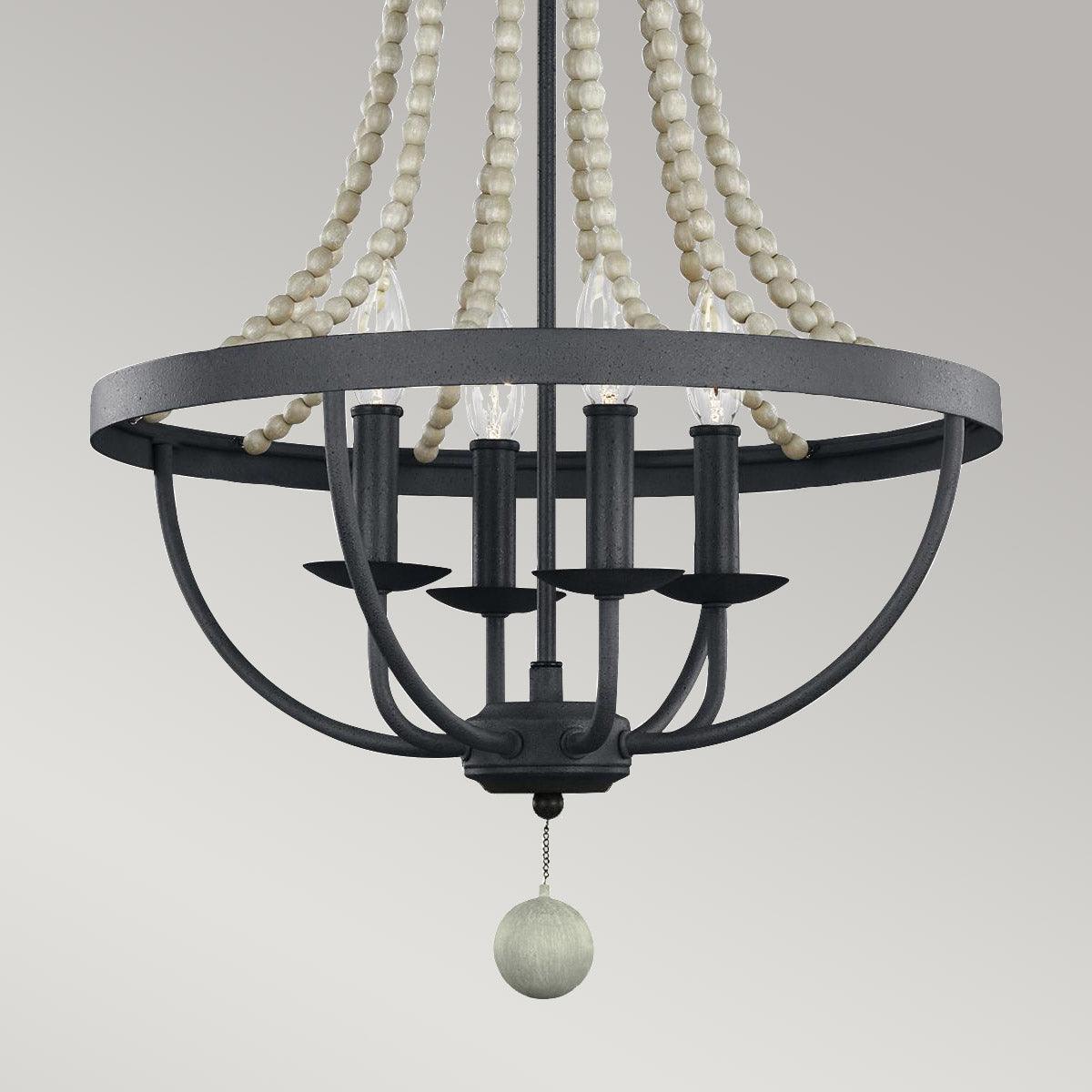 Feiss Nori 4 Light Zinc & Wood Bead Chandelier