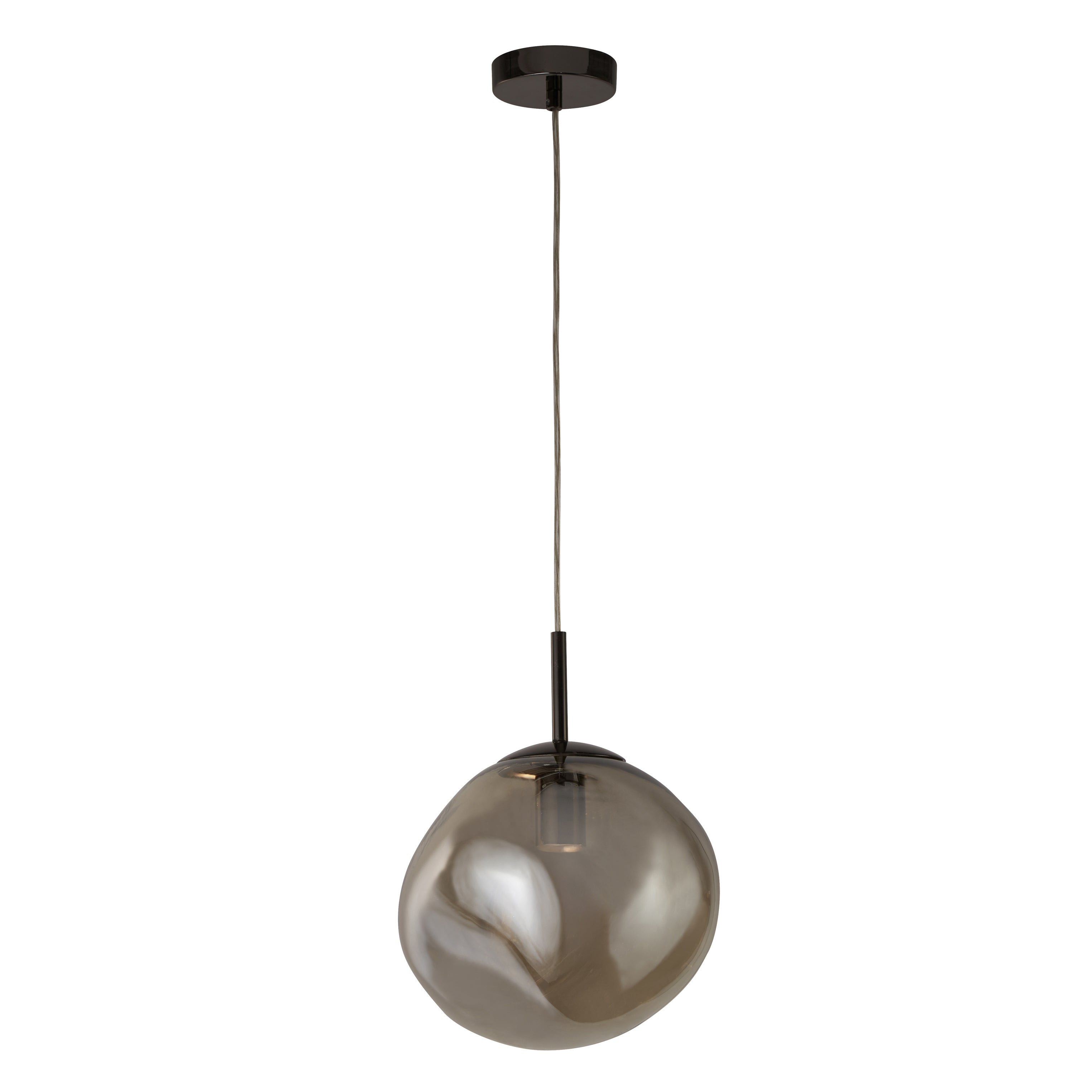Pendant light with a smoked glass shade on a white background