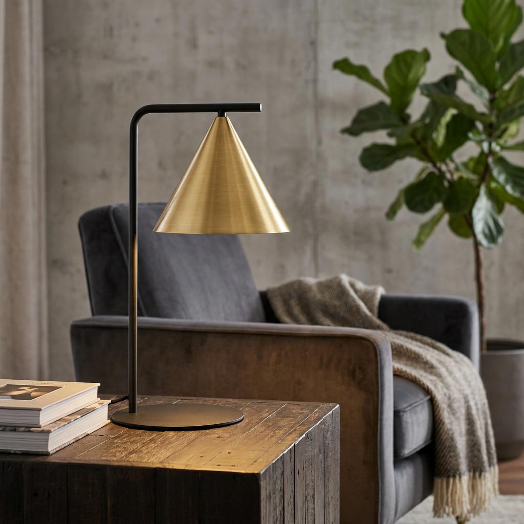Eglo Narices Black Metal Table Lamp - Conical Brass Shade