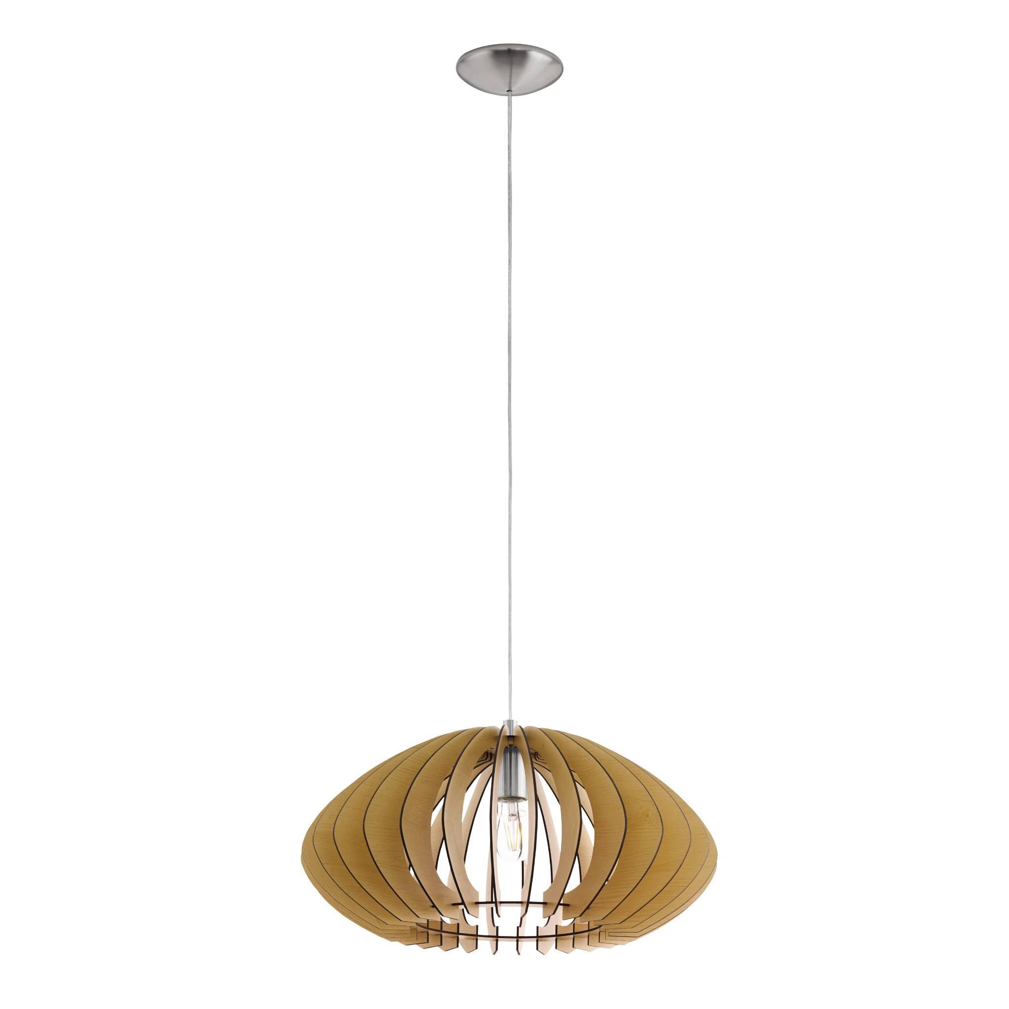 eglo cossano 2 maple coloured wood slat ceiling pendant