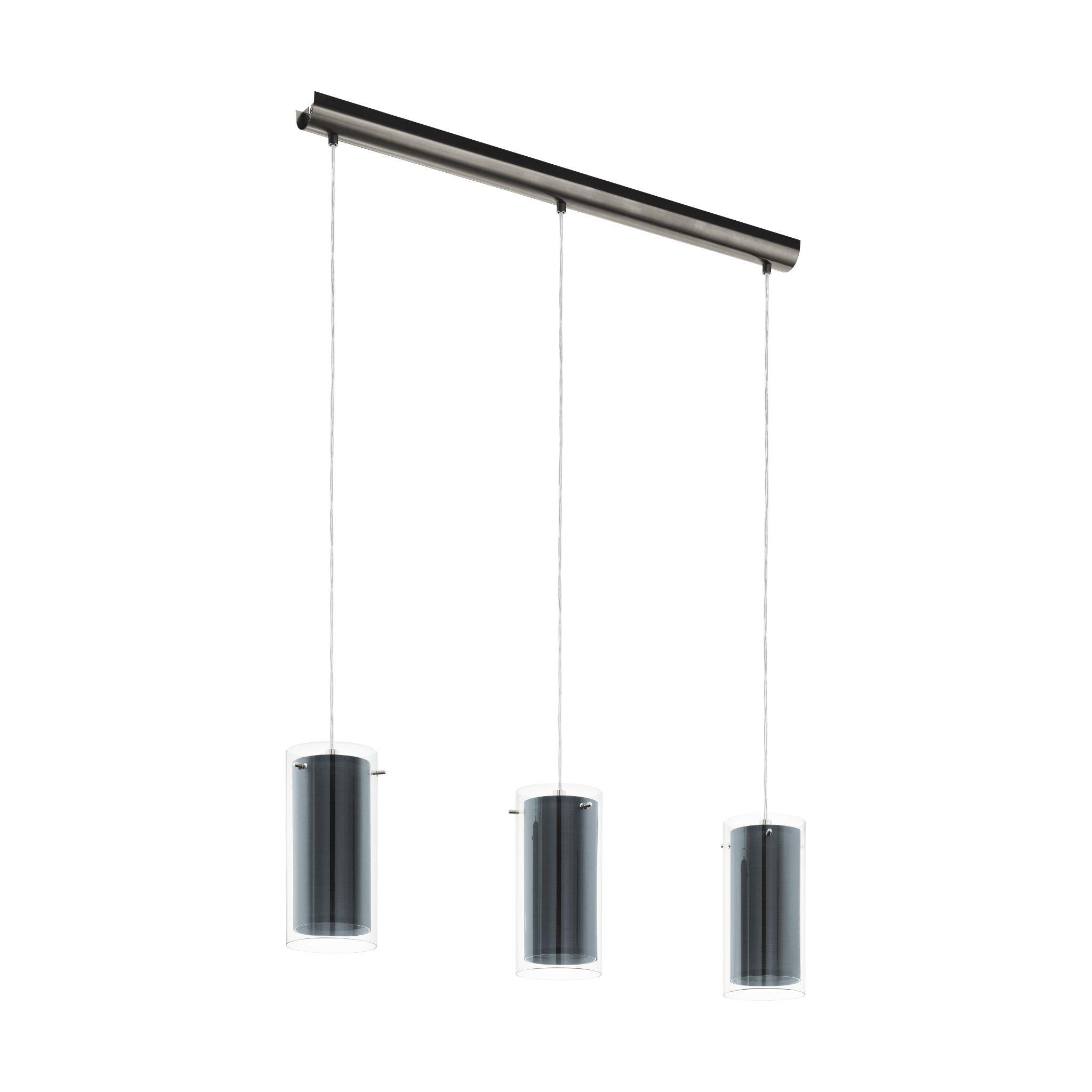 eglo pinto textil 3 light nickel glass cylinder ceiling pendant