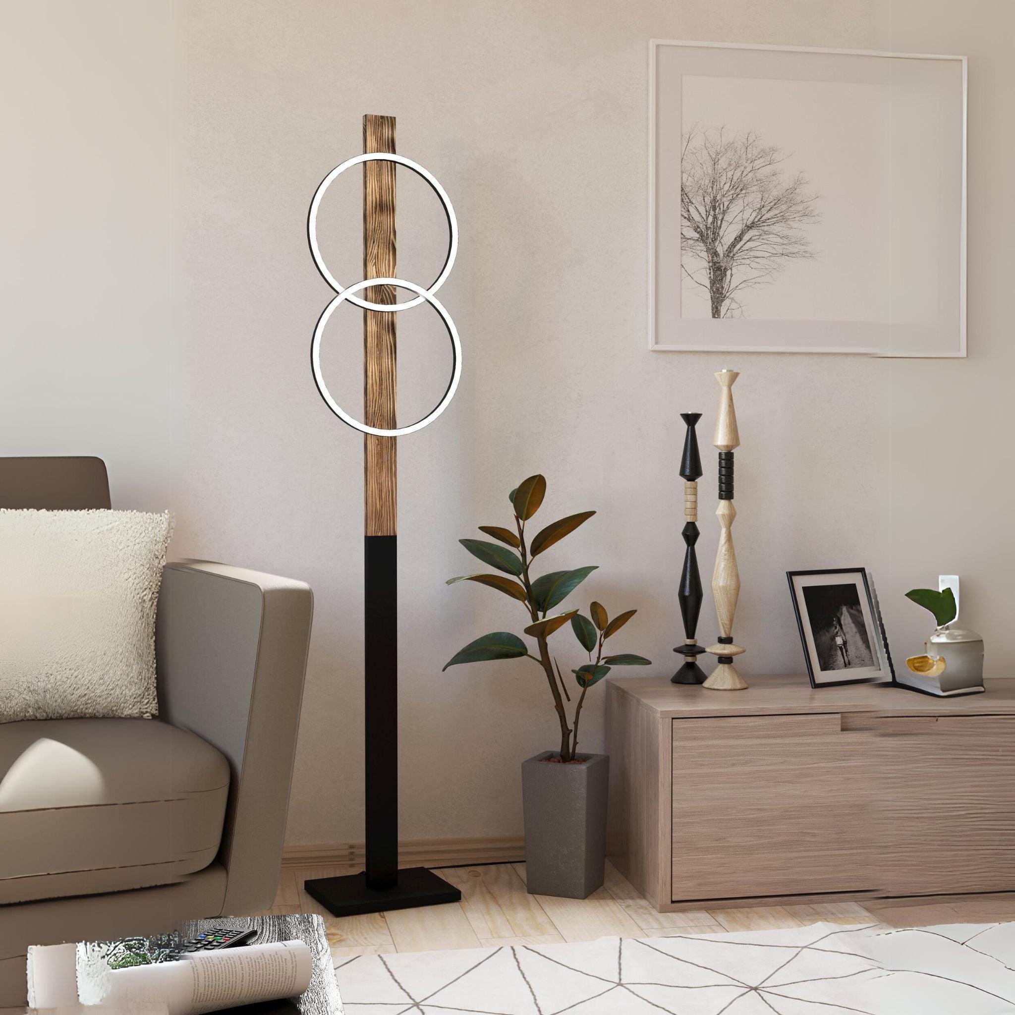 eglo boyal led flamed wood black metal floor lamp