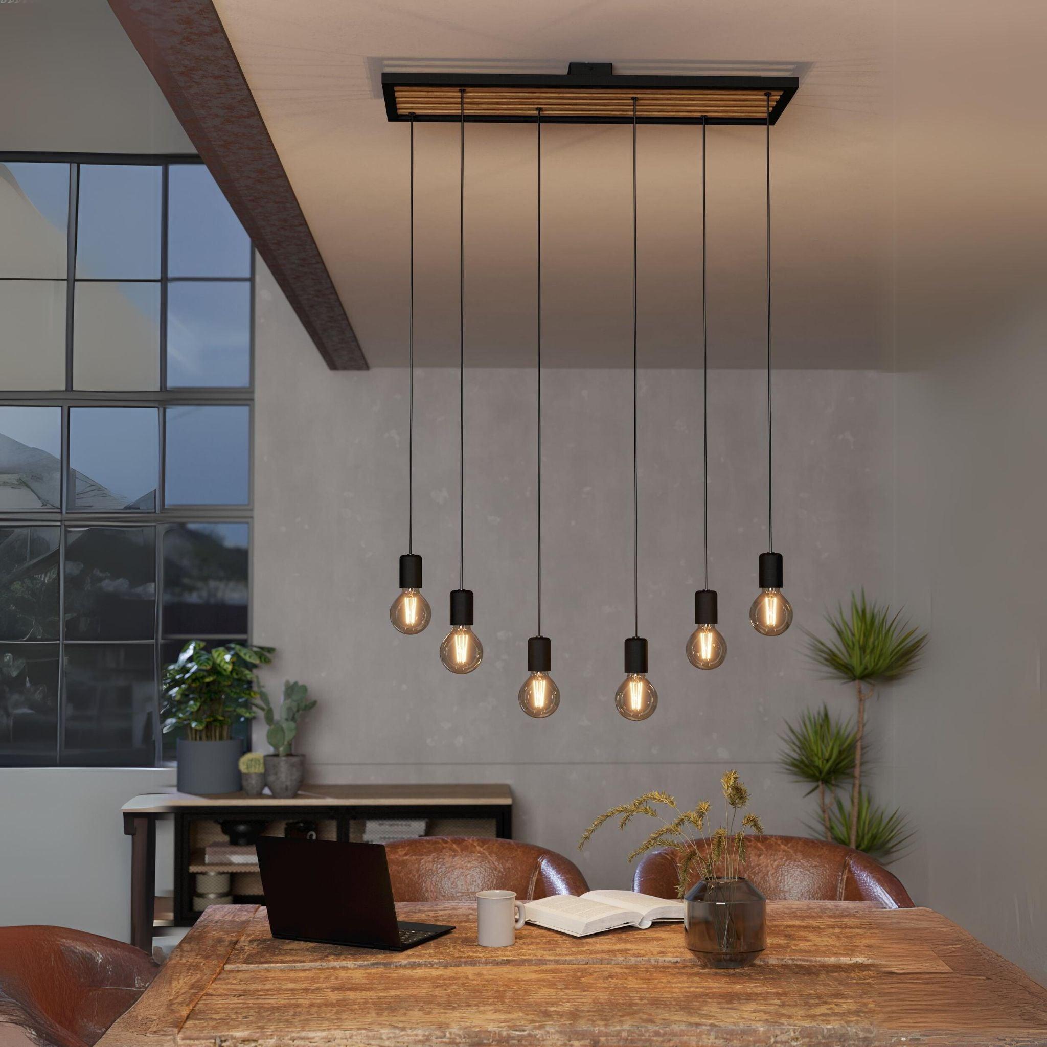 eglo consett 6 light black metal framed ceiling pendant