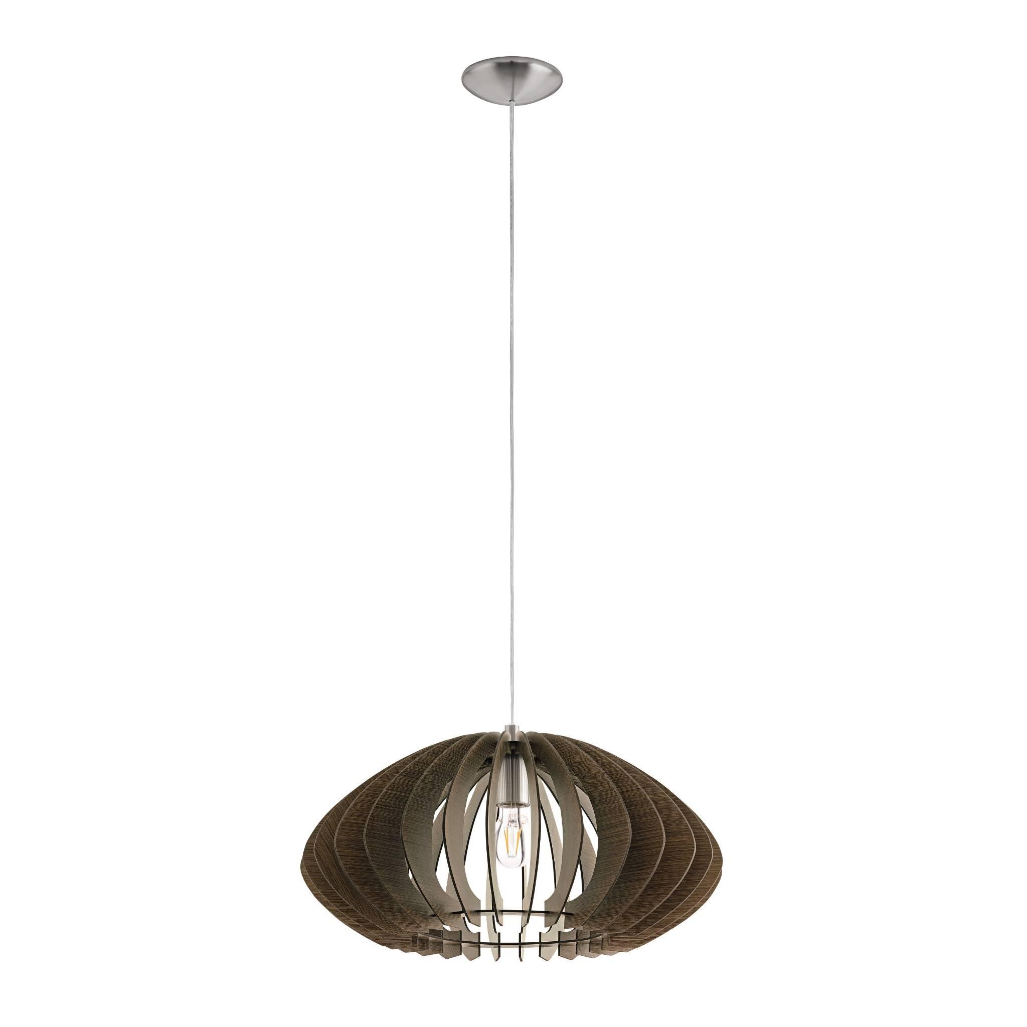eglo cossano 2 rounded dark wood slat ceiling pendant living room image