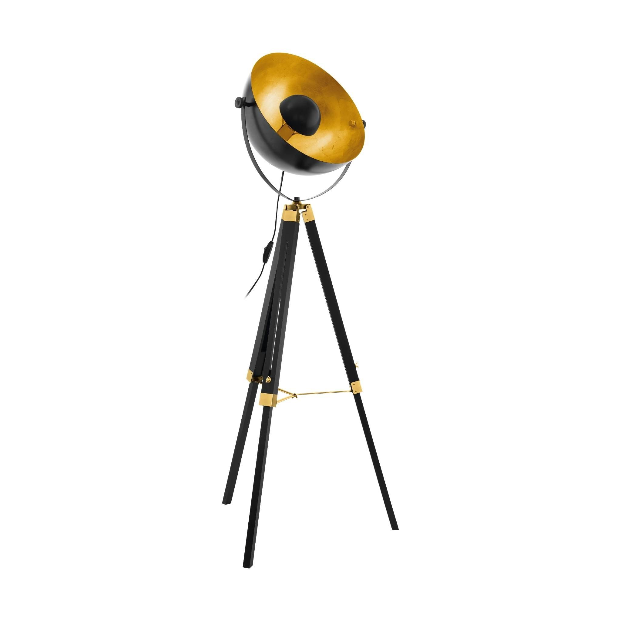 eglo covaleda black wood gold tripod adjustable floor lamp living room image