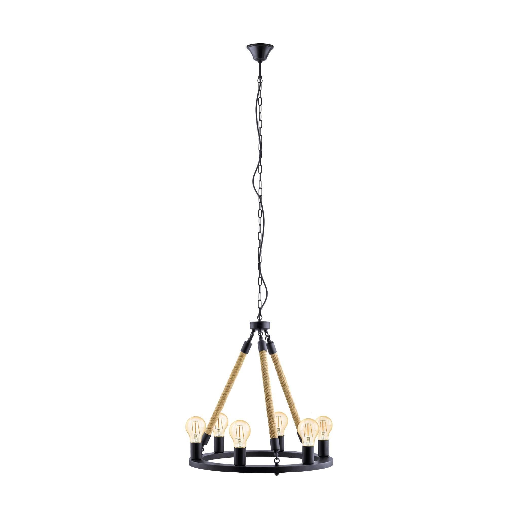 eglo findlay 6 light black metal rope ceiling pendant kitchen lighting