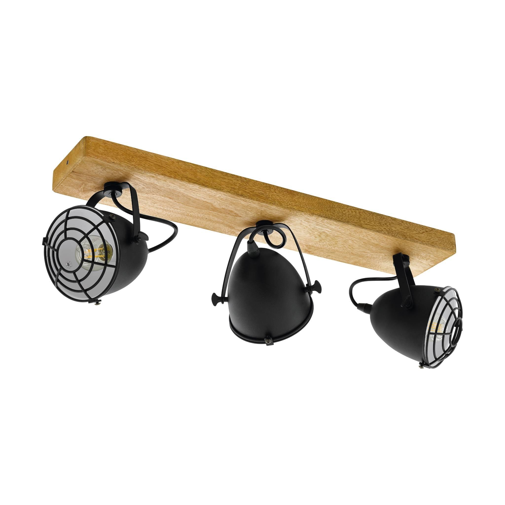 eglo gatebeck wood black 3 light bar spotlight