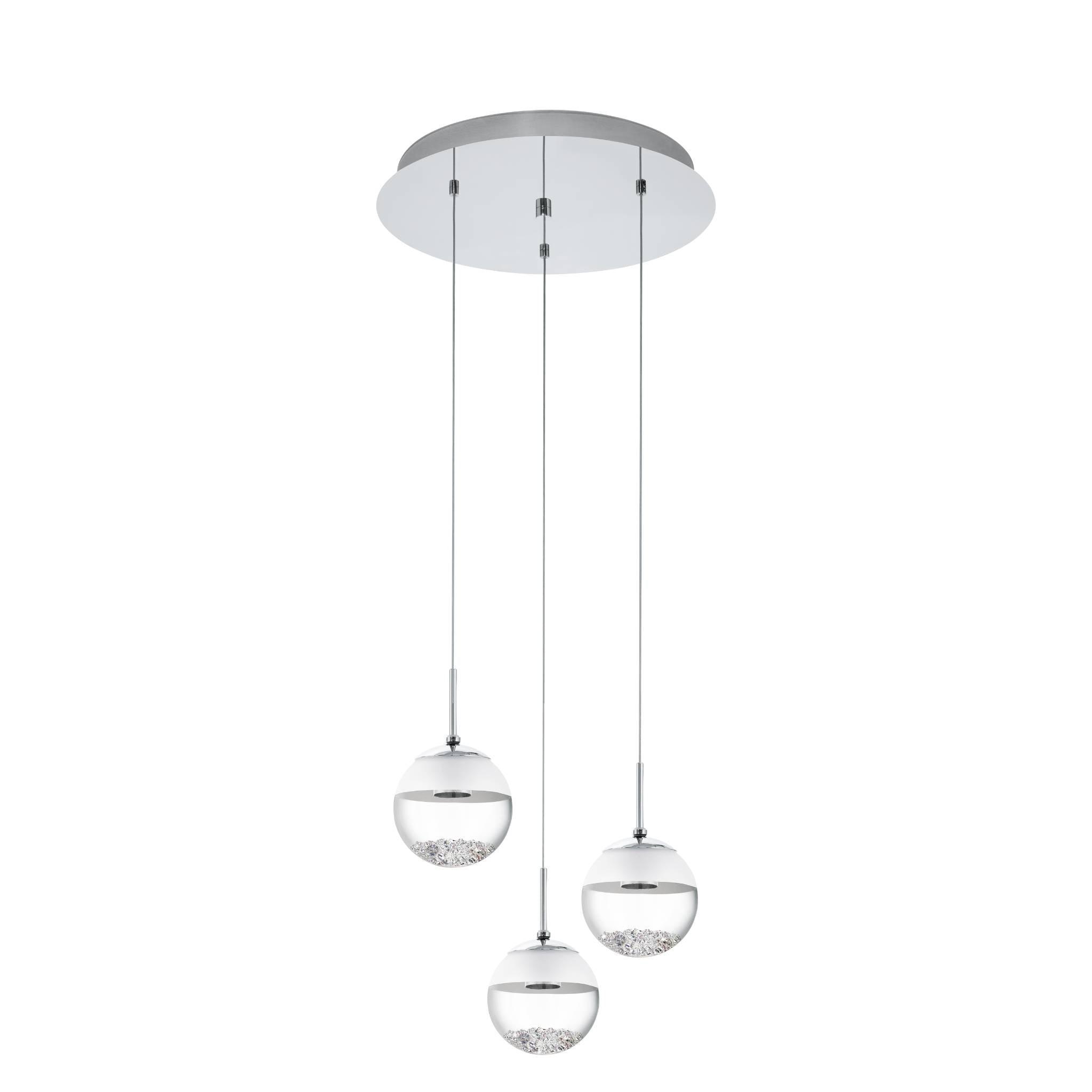 eglo montefio 1 3 light led chrome pendant spherical glass shades living room image