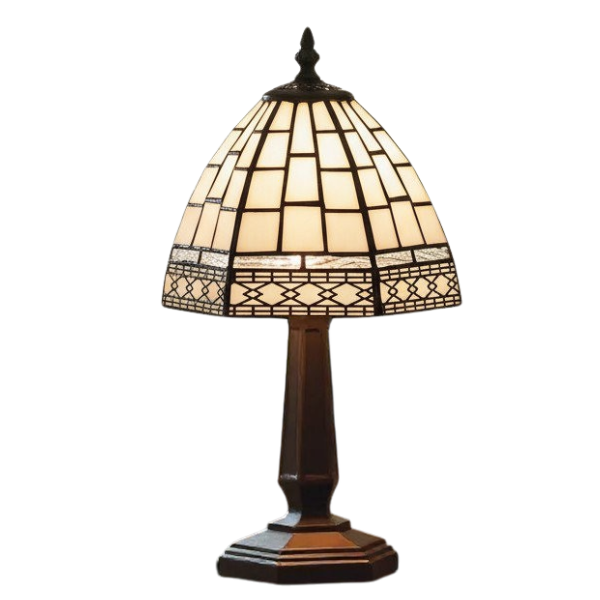 Art Deco Tiffany White & Silver 15cm Bedside Table Lamp