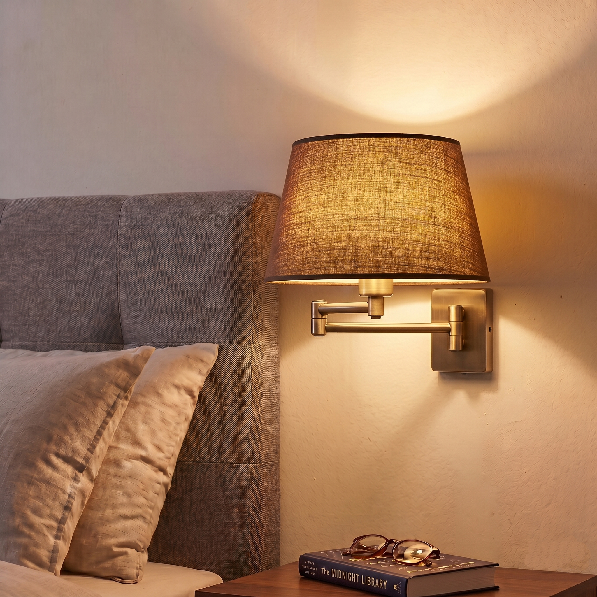 Armada Antique Brass Bedroom Wall Light with Chocolate Shade