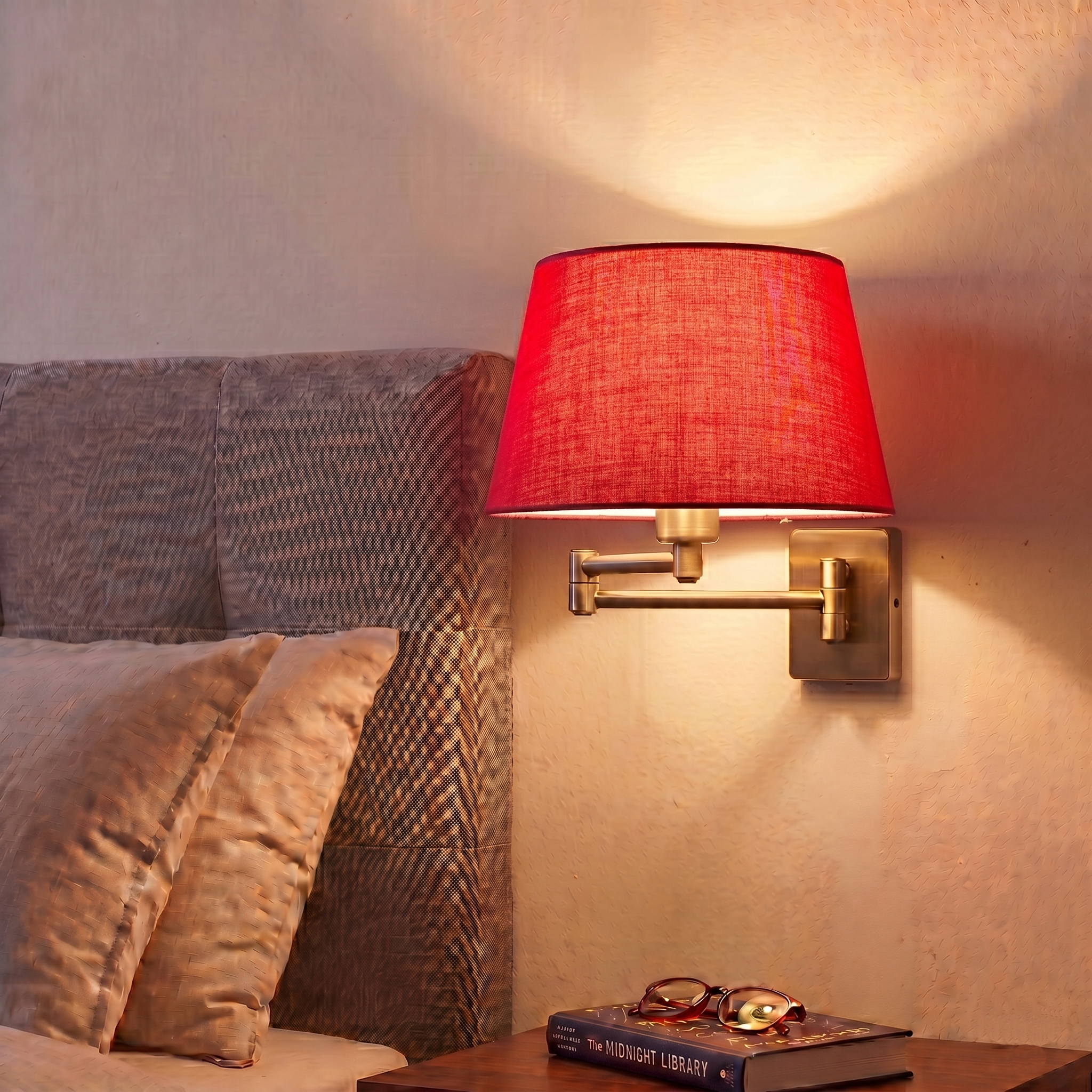 Armada Antique Brass Wall Light with Red Shade
