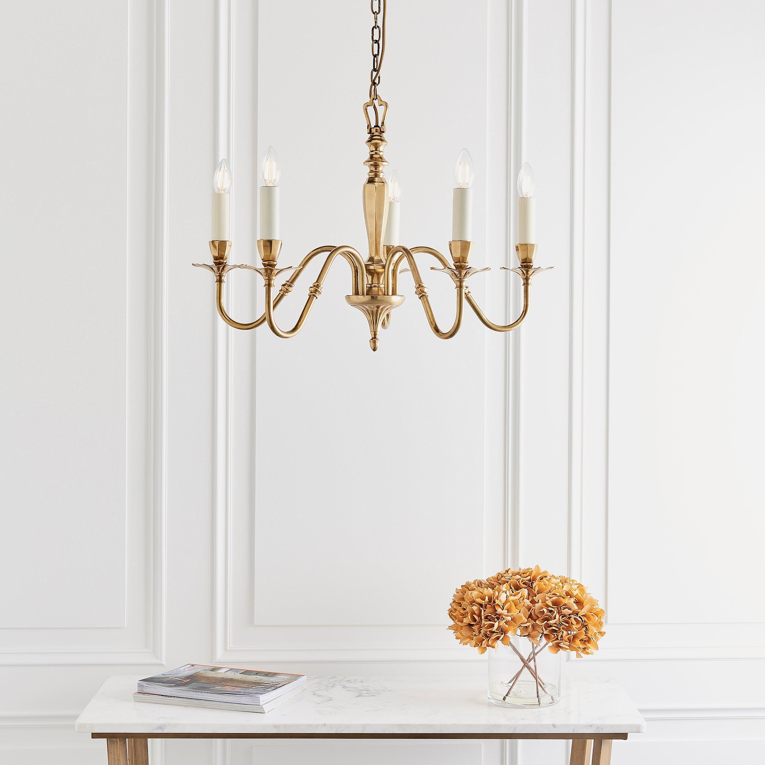 Interiors 1900 Asquith Solid Brass 5 Light Chandelier-Interiors 1900-7-Tiffany Lighting Direct