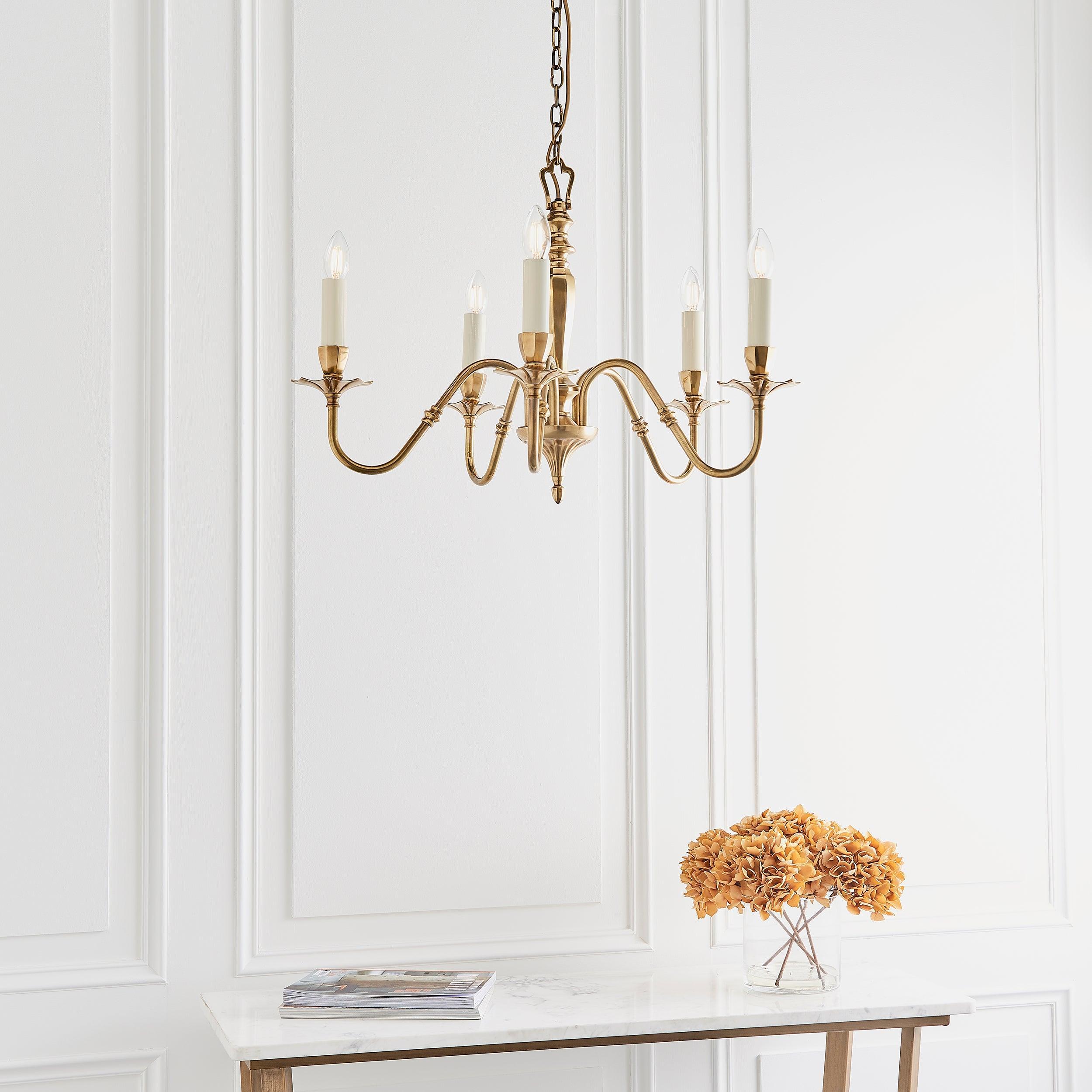 Interiors 1900 Asquith Solid Brass 5 Light Chandelier-Interiors 1900-8-Tiffany Lighting Direct