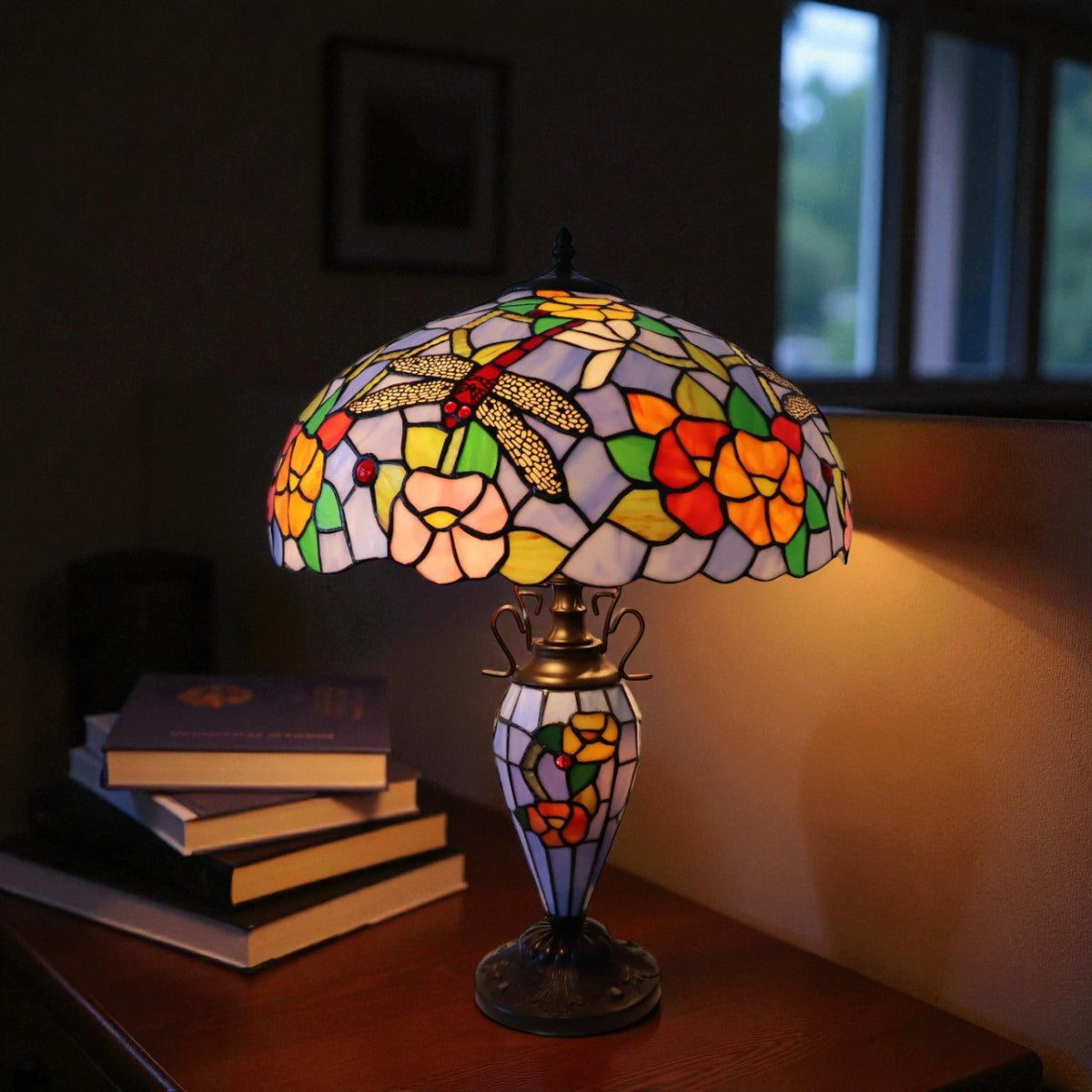 Minster Keswick Tiffany Double Dragonfly Table Lamp