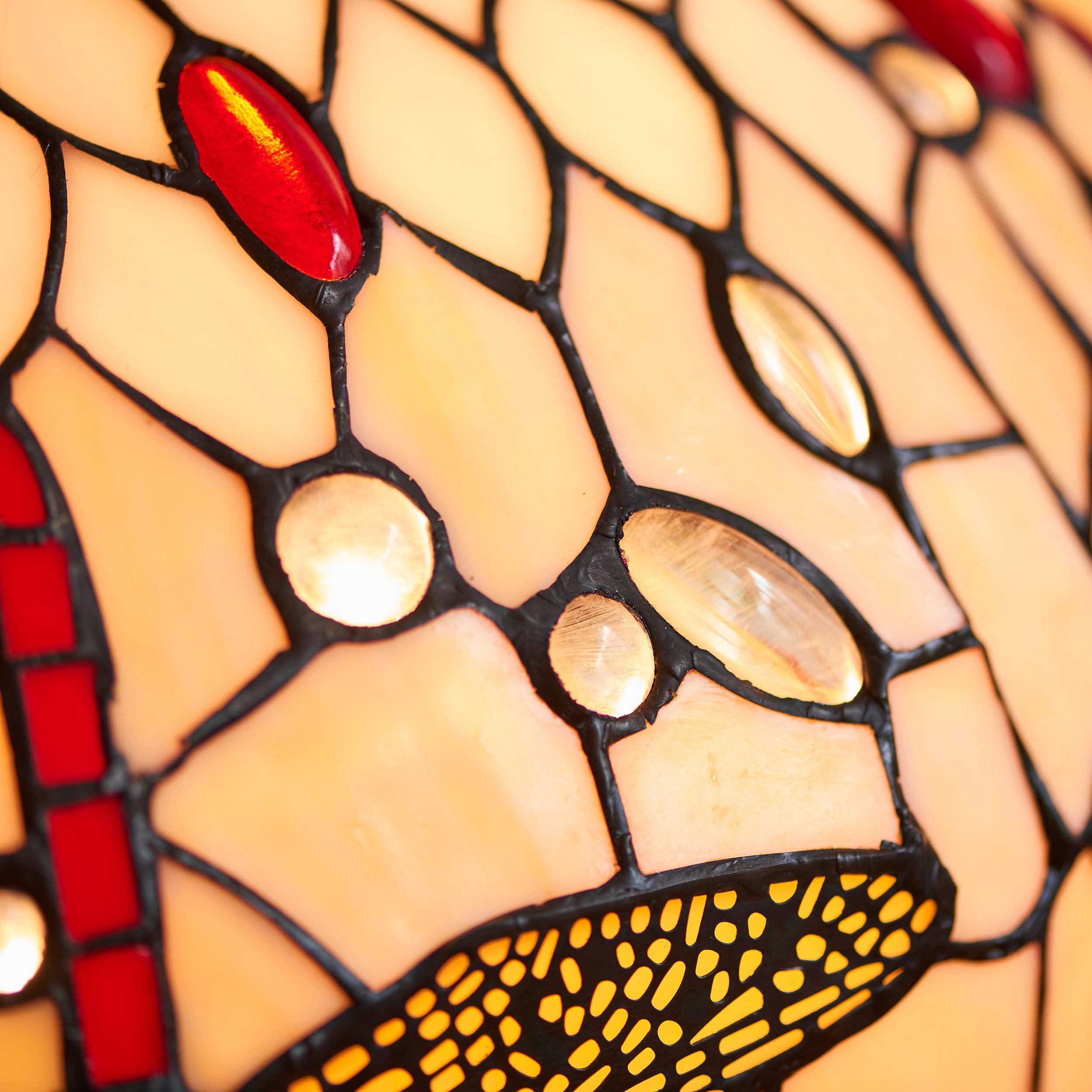 beige dragonfly large tiffany lamp Bedroom Lighting lit image