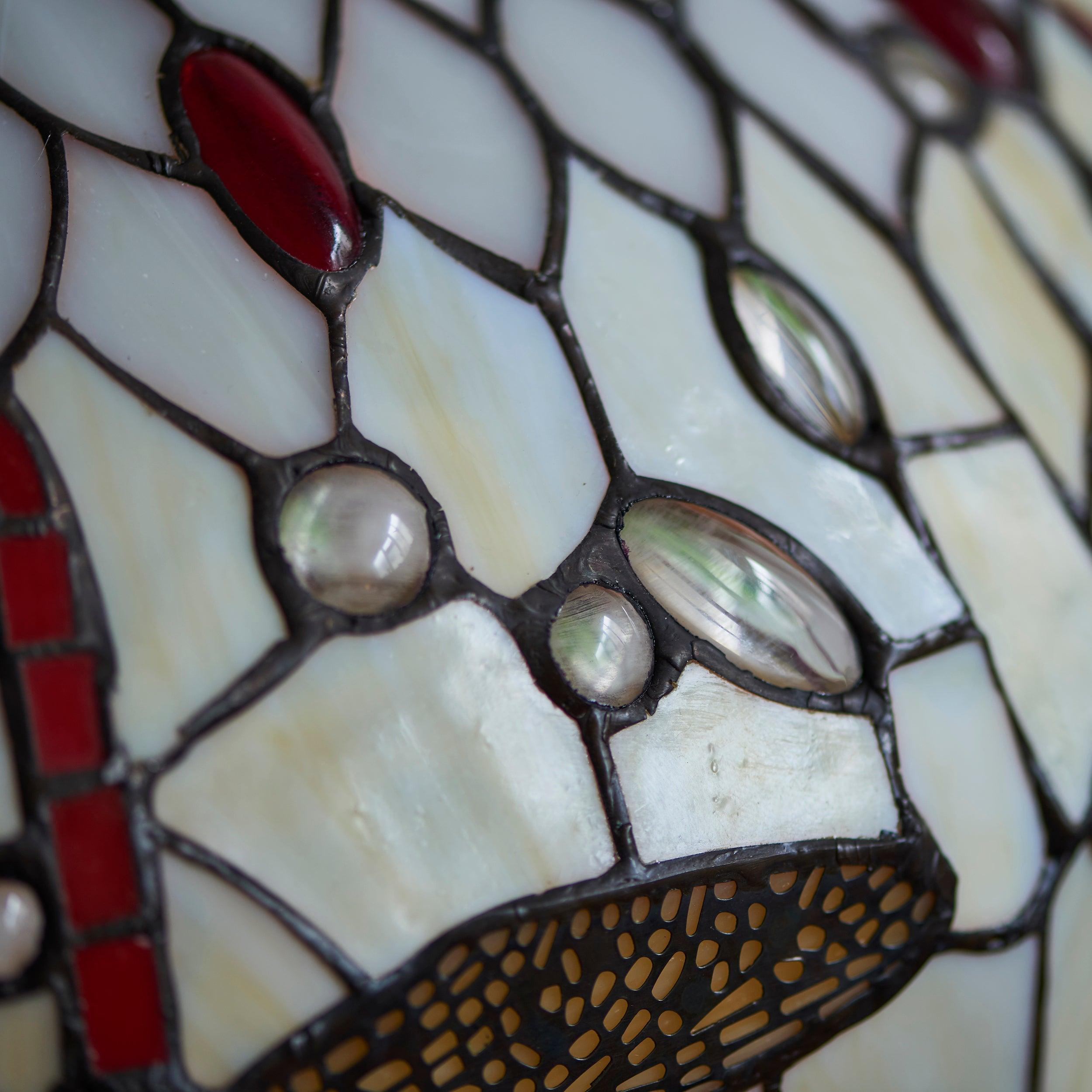 beige dragonfly large tiffany lamp unlit close up image