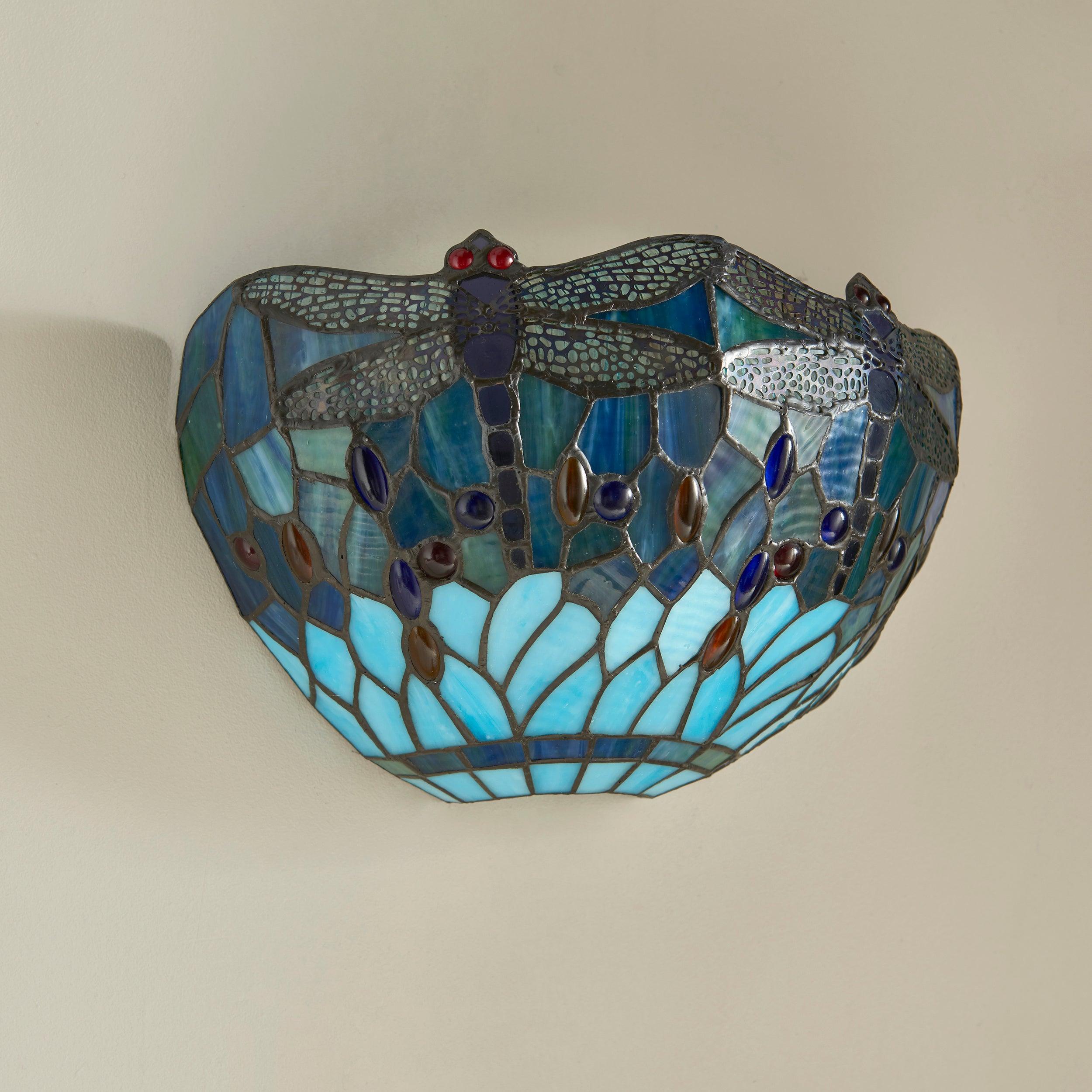 Interiors 1900 Blue Dragonfly Tiffany Wall Light - Open Box-100326