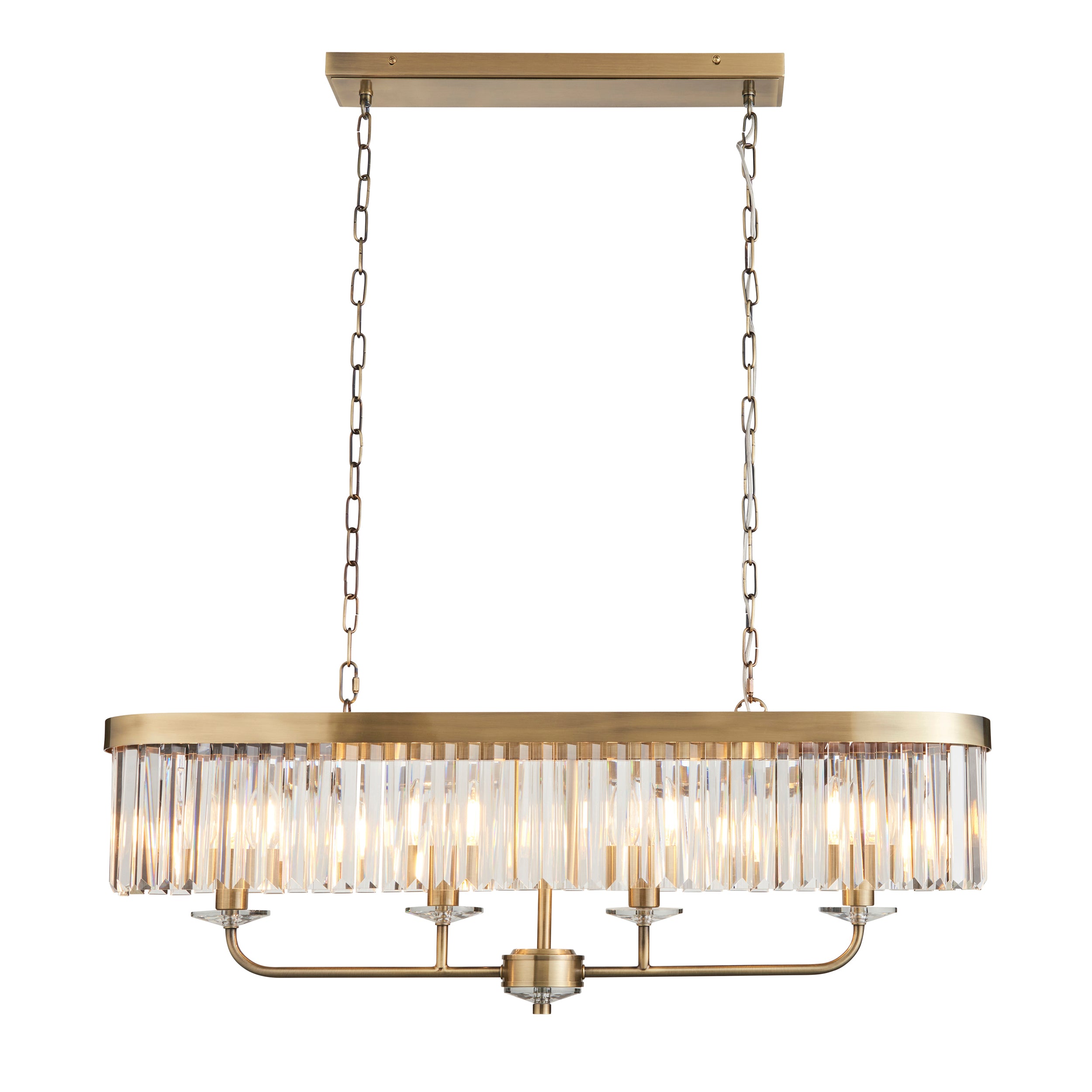 Ealing Brass 4 Light Linear Ceiling Pendant - Cut Faceted Glass