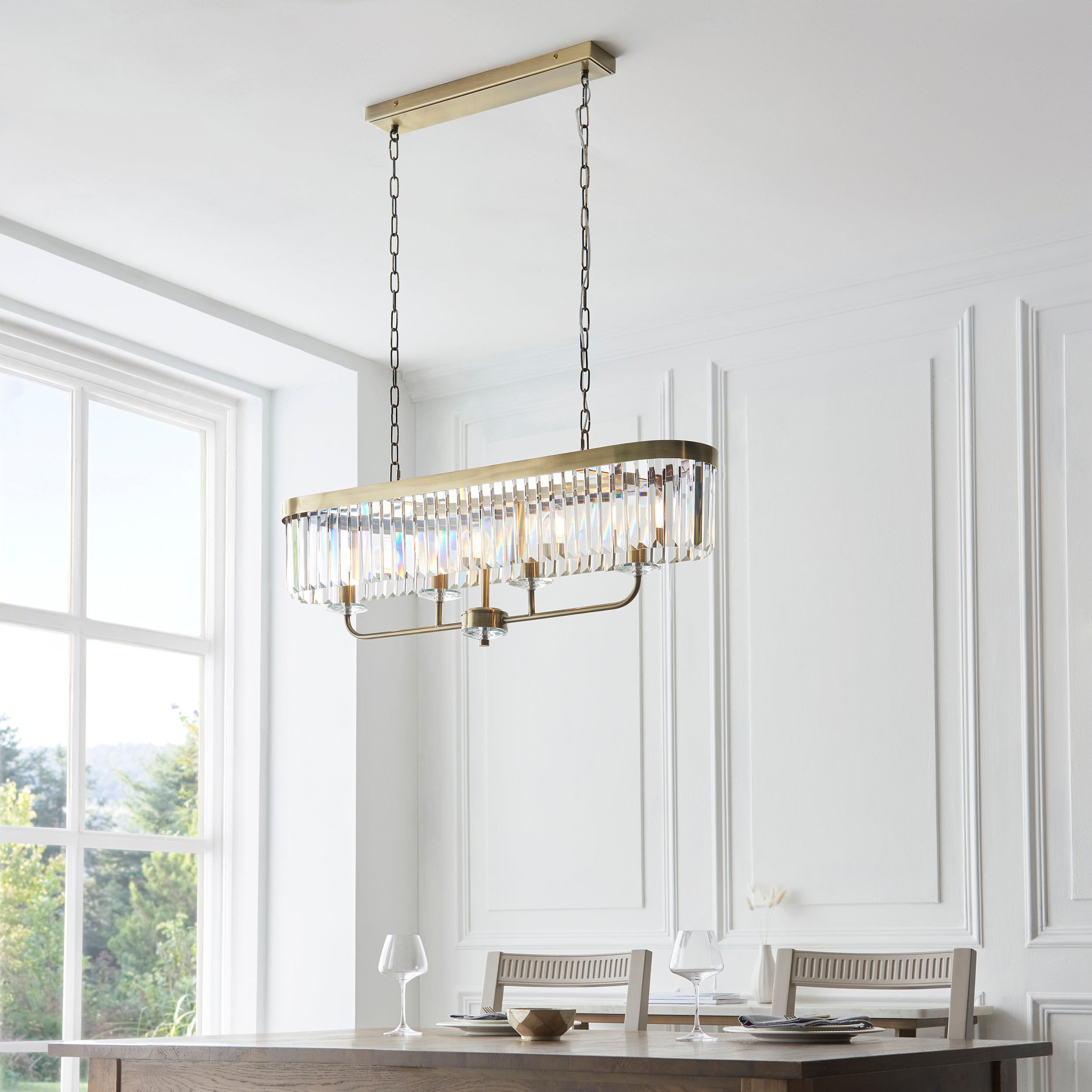 Ealing Brass 4 Light Linear Ceiling Pendant - Cut Faceted Glass
