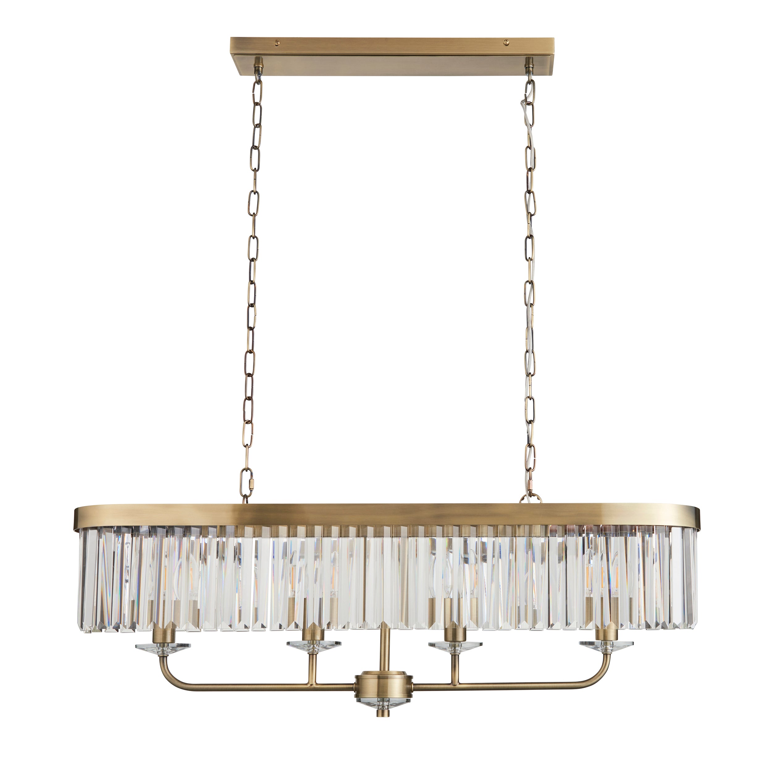 Ealing Brass 4 Light Linear Ceiling Pendant - Cut Faceted Glass