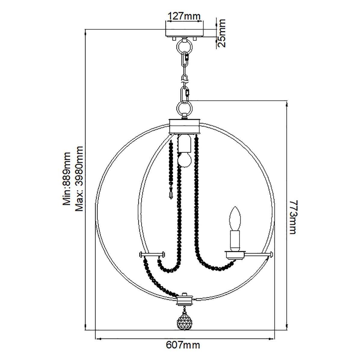 Elstead Cassie 7 Light Chandelier - Polished Nickel